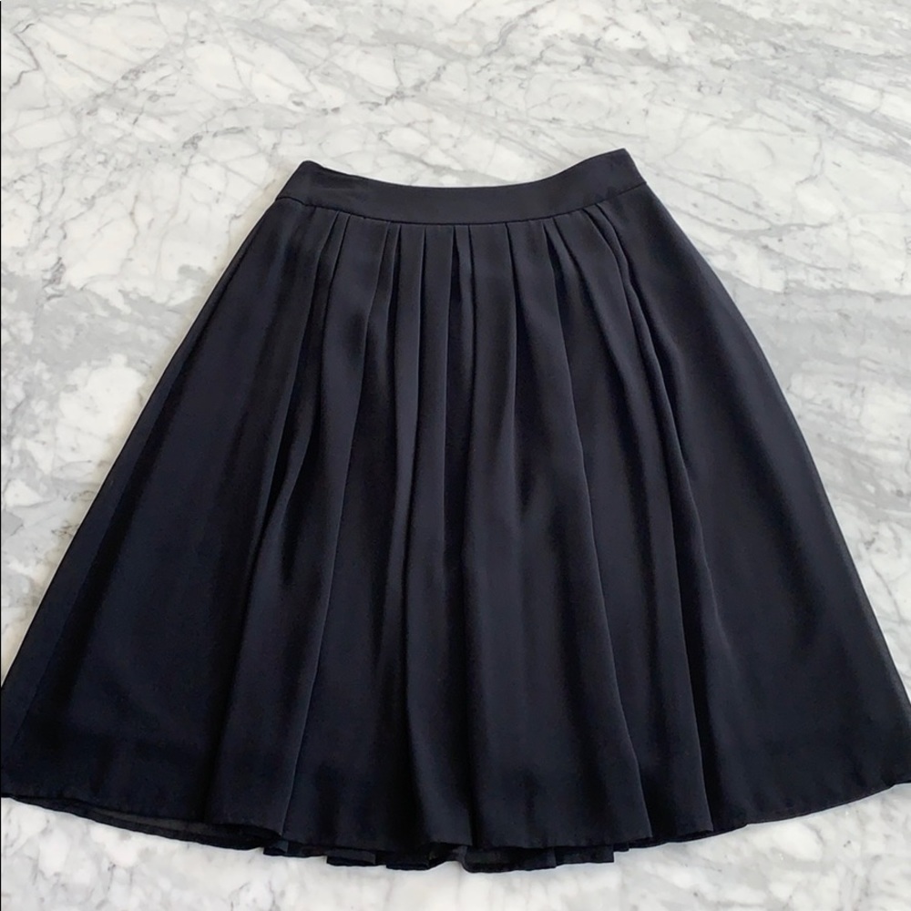 WHBM lined black chiffon pleated mid length skirt